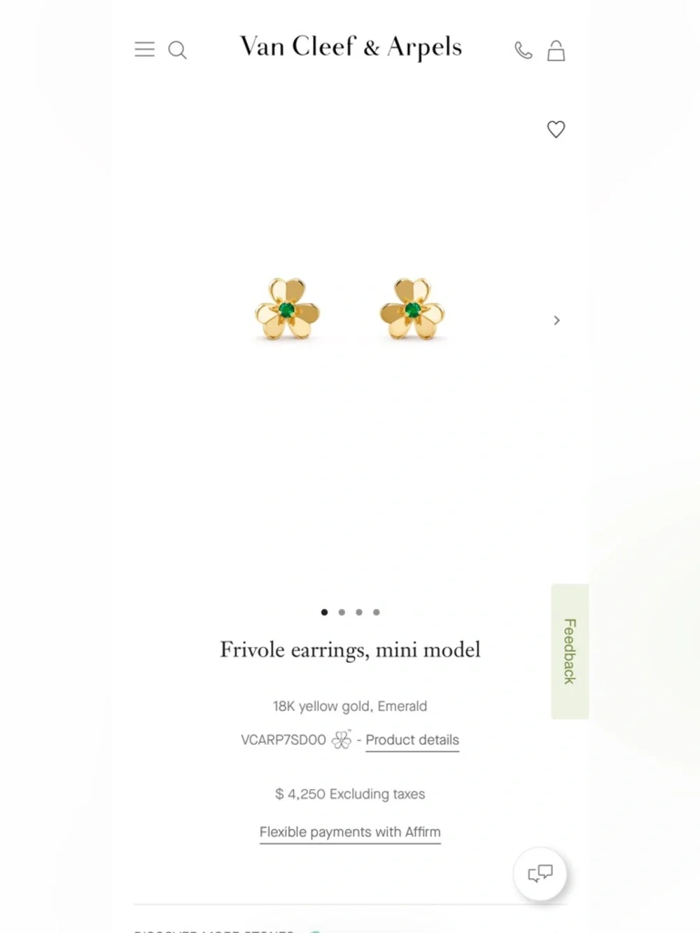 Van Cleef & Arpels Frivole earrings, mini model, 18K Yellow Gold and Emerald - Picture 5 of 8
